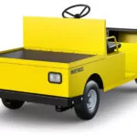 Back angle of yellow Motrec MP-300 personnel vehicle.