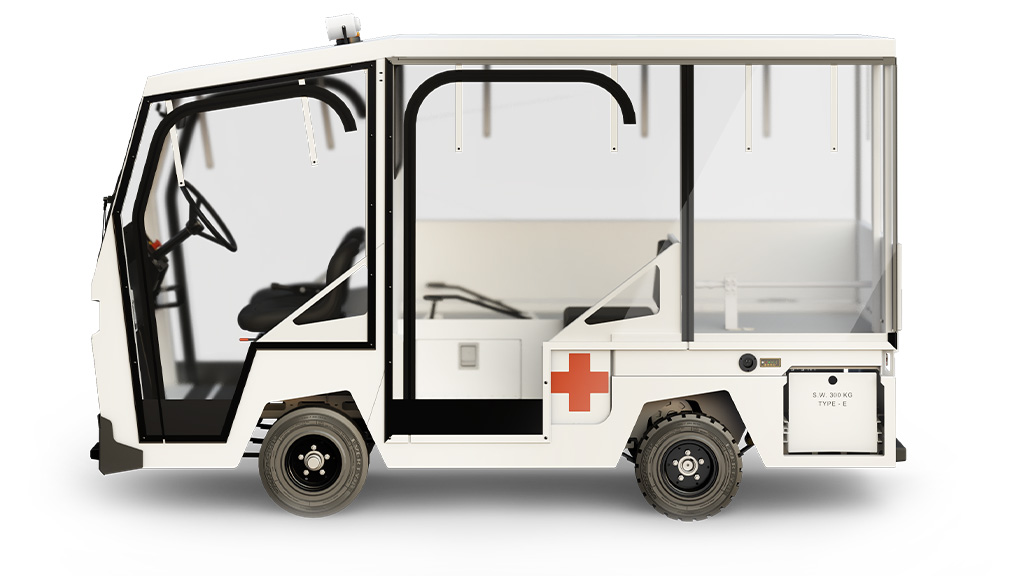 Side of fully-equipped Motrec MX-480 ambulance truck.