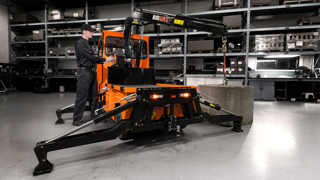 Motrec MX-480 Crane Truck in warehouse shop.
