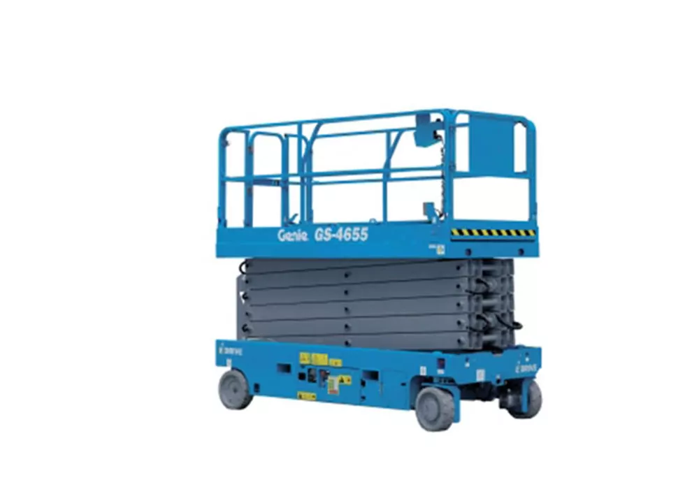 Genie GS-4655 slab scissor lift lowered.