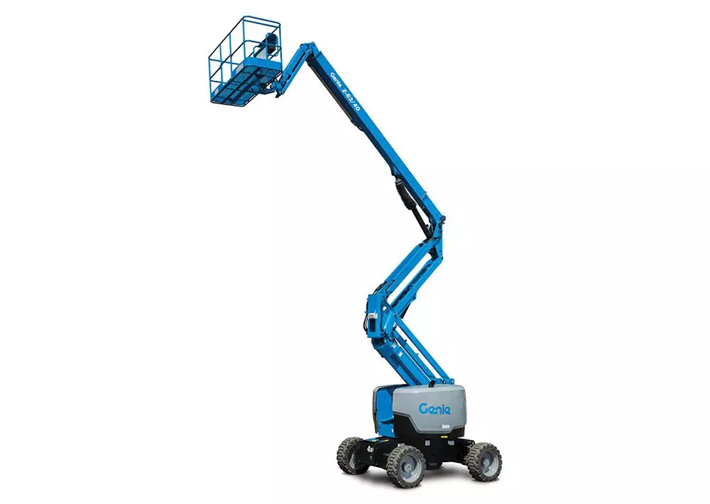 Genie Z-62/40 articulating boom lift extended.