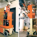 Workers in JLG 1230ES vertical mast lifts.
