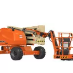 Front angle of JLG 450AJ Articulating Boom Lift, lowered.