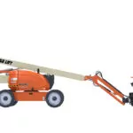 Side of JLG 600AJ boom lift, platform lowered.