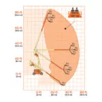 JLG 800AJ articulating boom lift reach zone chart.