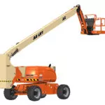 JLG 800AJ boom lift with platform elevated.