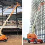 JLG 860SJ telescopic boom lift at outdoor worksites.