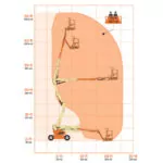 Reach zone chart for JLG E450AJ electric articulating boom lift.
