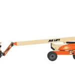 JLG EC600SJ aerial boom lift, side view with bucket down.