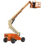 JLG EC600SJ telescopic boom lift with bucket raised.