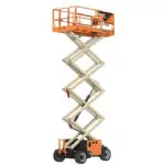 JLG ERT4069 electric rough terrain scissor lift, raised.