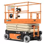 Side angle of JLG ES2646 scissor lift, stowed.