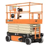 JLG ES3246 electric scissor lift, lowered.