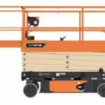 Stowed JLG ES4046 scissor lift with extended platform.