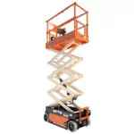 Elevated electric JLG R1932 scissor lift.