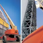 JLG 1350SJP telescopic boom lift extended at job sites.