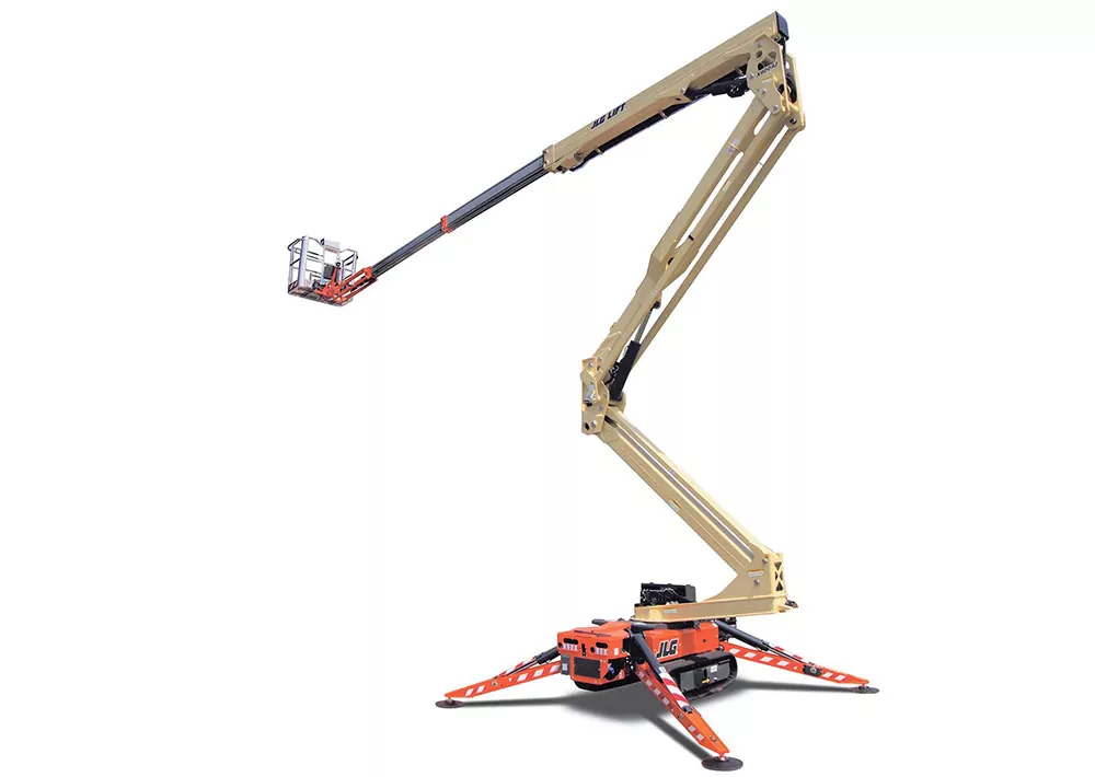 JLG X600AJ compact crawler boom lift, extended.