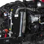 Mahindra 2660 compact utility tractor engine area.