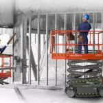 Skyjack SJ3219 DC Scissor Lifts on work site.