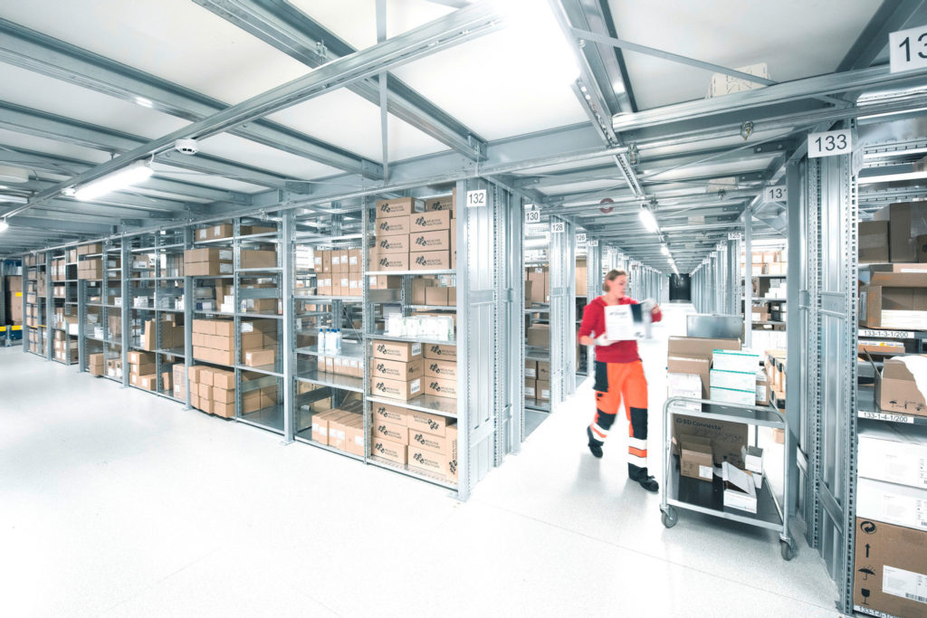 Zone picking in a warehouse.