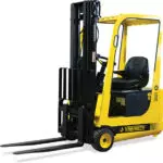 Mariotti ME 12 AC 3 wheel electric Forklift angled side view.