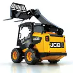 JCB 300 wheeled skid steer loader back view.