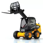 JCB 300 wheeled skid steer with mast up.