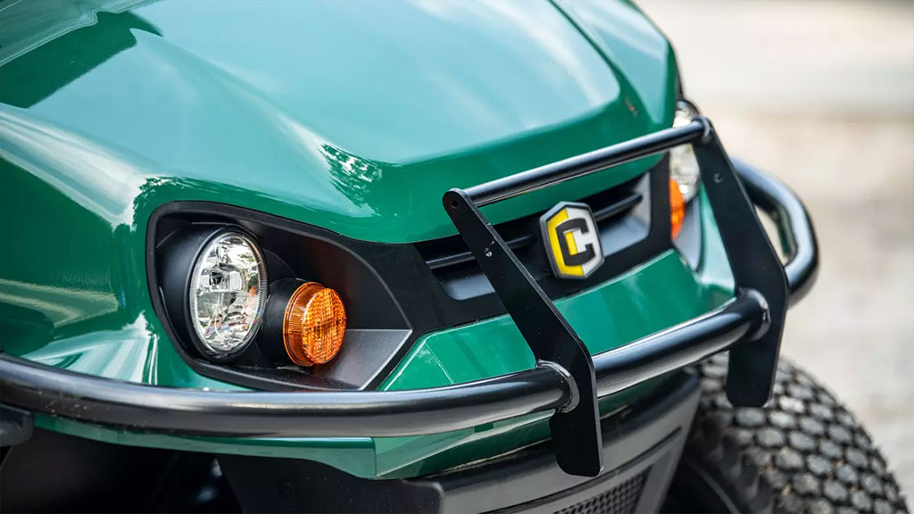 Cushman Hauler 800X Utility Vehicle standard brushguard and headlights.
