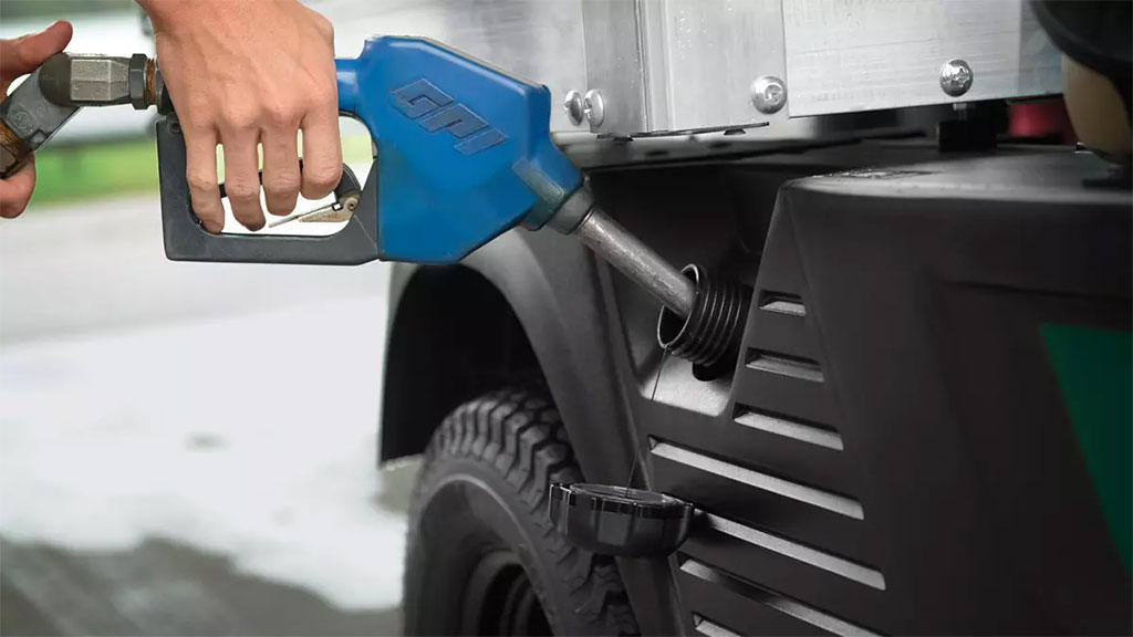 Cushman Hauler Utility Vehicle side-fill gas tank.