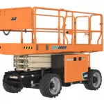 JLG ERT2669 stowed electric rough terrain scissor lift.