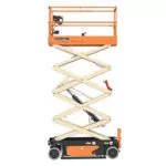 Elevated electric JLG R2646 scissor lift.