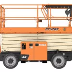 Stowed JLG RT4769 rough terrain scissor lift.