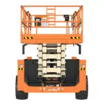 Side of stowed JLG RT5394 rough terrain scissor lift.