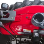 Mahindra 2645 Shuttle tractor operator hand area with cup holder.