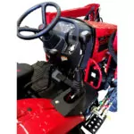 Steering wheel and dashboard on Mahindra 2645 Shuttle tractor.