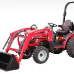 Mahindra MAX 26 XLT HST tractor with bucket loader attachment.