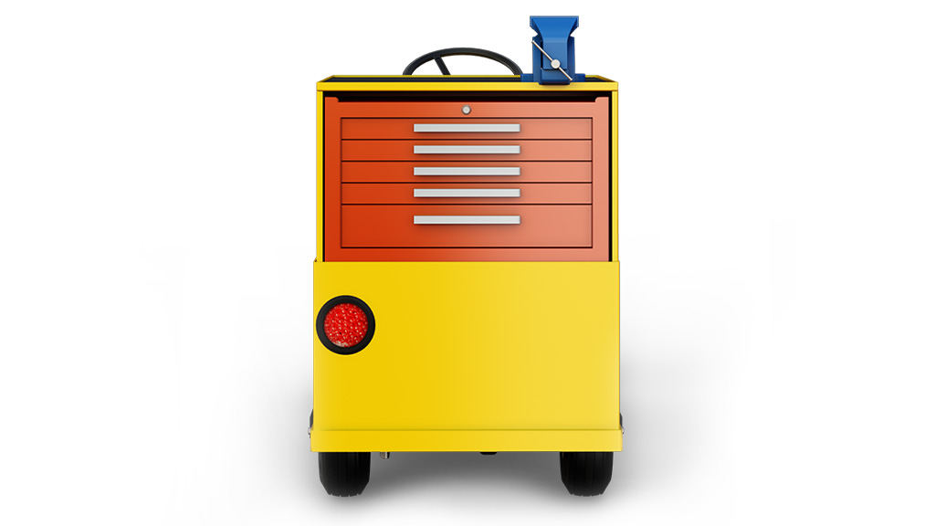 Back toolbox area of Motrec MX-250 maintenance vehicle.