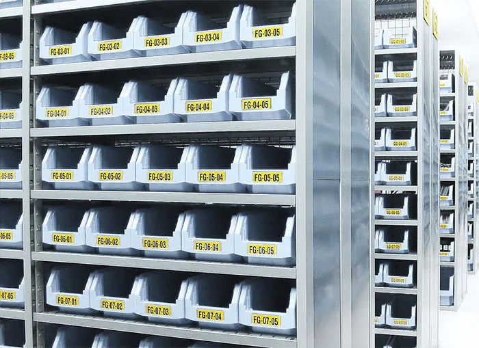 Warehouse bin shelving system.