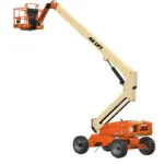 JLG EC600SJP boom lift with bucket raised.
