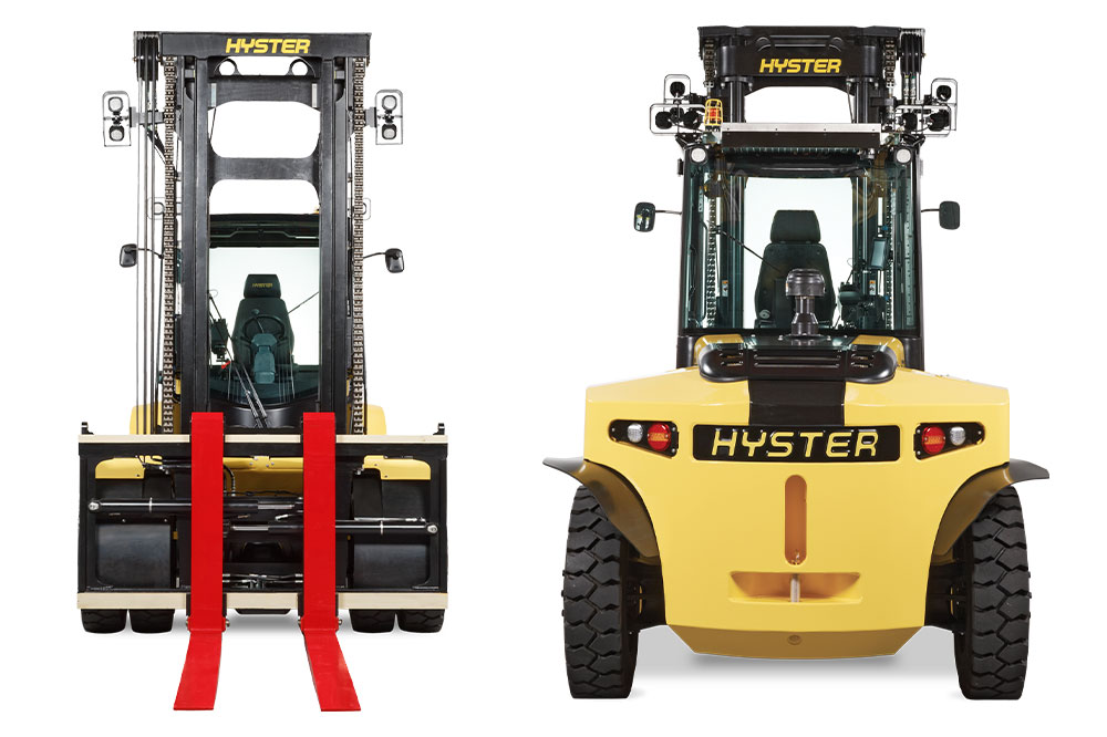 Hyster H190-280XD 4-wheel forklift front and back.