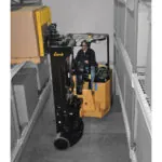 Bendi B55AC raising pallet onto warehouse racking.