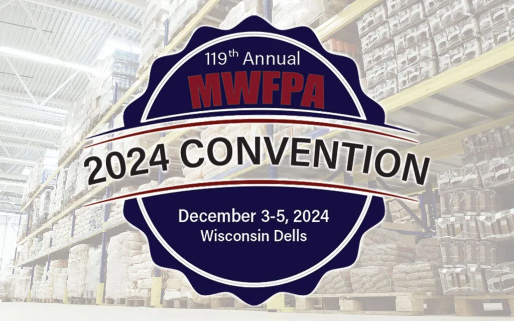 Food warehouse with 2024 MWFPA Convention logo.
