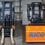 Front and back of RICO EX AC sit-down forklifts.