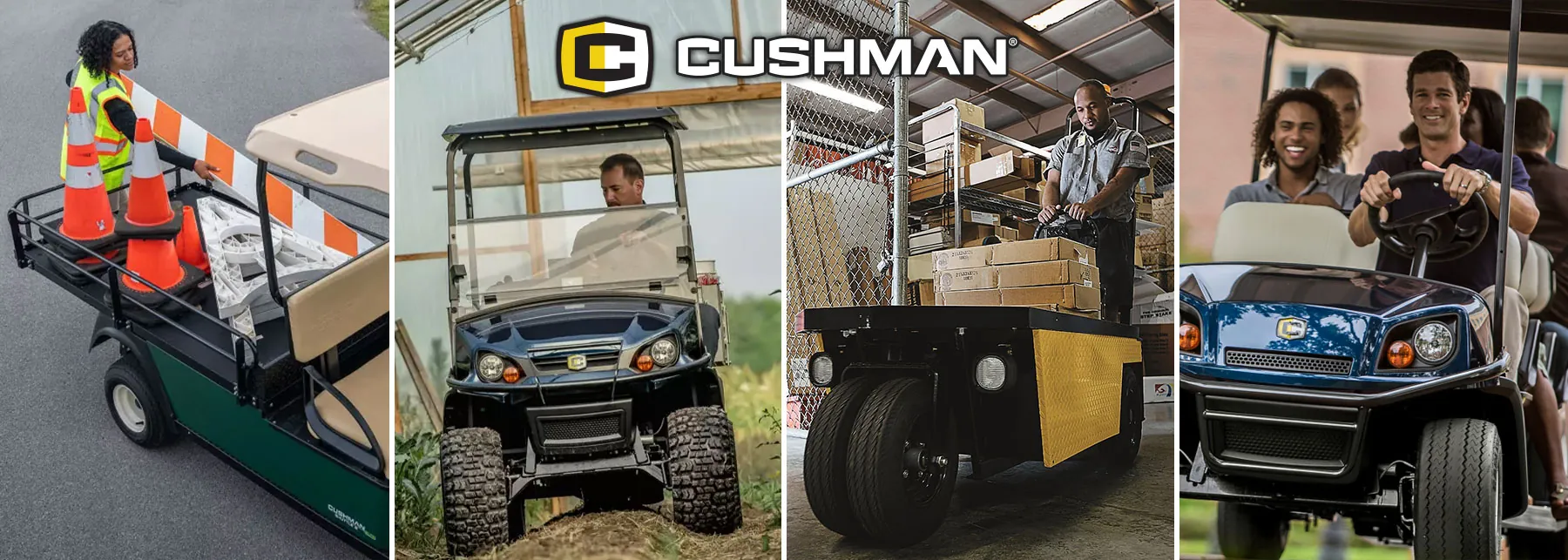 Cushman Hauler, Cushman Shuttle, Cushman Stockchaser vehicles.