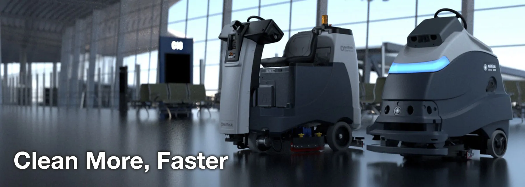 Nilfisk Autonomous scrubbers. "Clean more, faster".