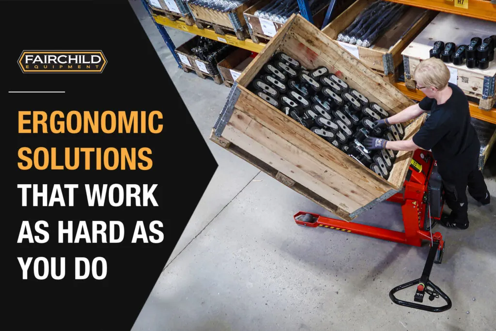 Worker using Logitrans electric logitilt ergonomic lift.
