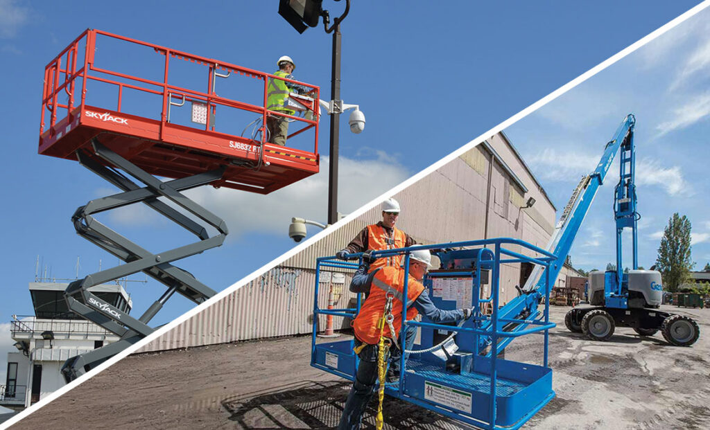 Skyjack SJ6832RT scissor lift and Genie boom lift.