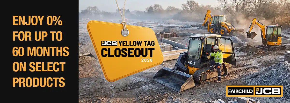 JCB equipment. "Enjoy 0% for up to 60 months on select products."