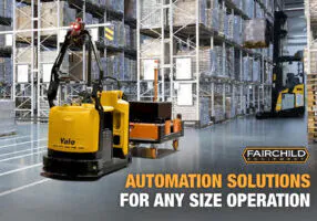 Yale robotic trucks in warehouse. "Automation Solutions For Any Size Operation"
