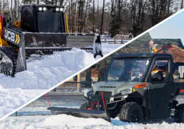 JCB Skid Steer and Pro XD Utility Vehicle plowing snow.